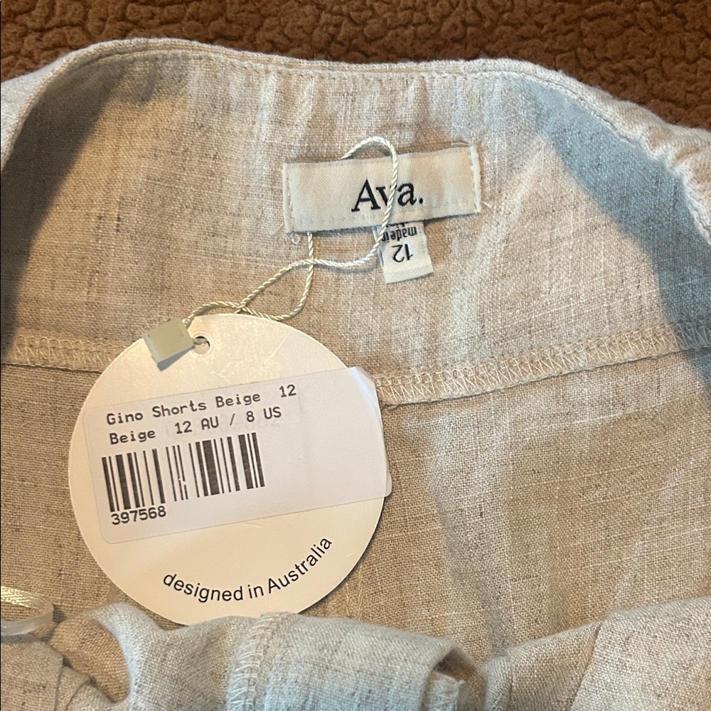 Women's Tan Linen Shorts with Tie Waist - Picture 9 of 11